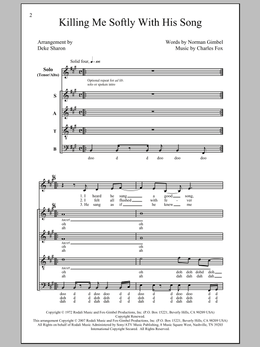 Produktbild zu: Killing Me Softly With His Song (arr. Deke Sharon)