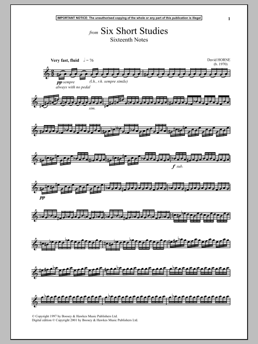 Product gallery: Page 1 of 1 Six Short Studies, Sixteenth Notes, David Horne