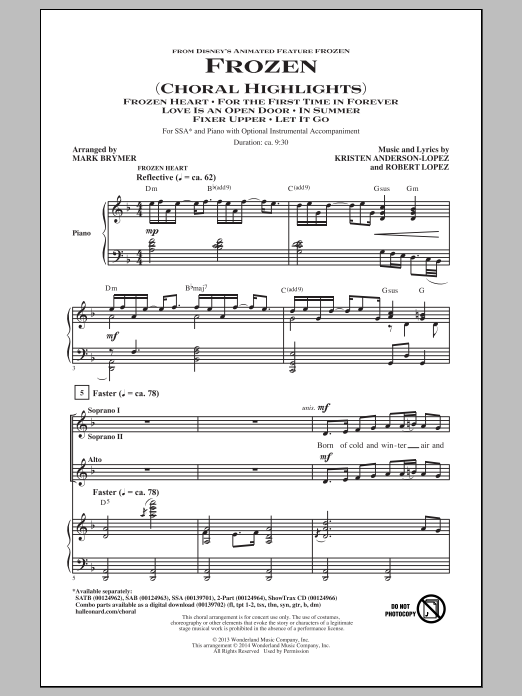 Product gallery: Page 1 of 1 Frozen (Choral Highlights) (arr. Mark Brymer), Robert Lopez