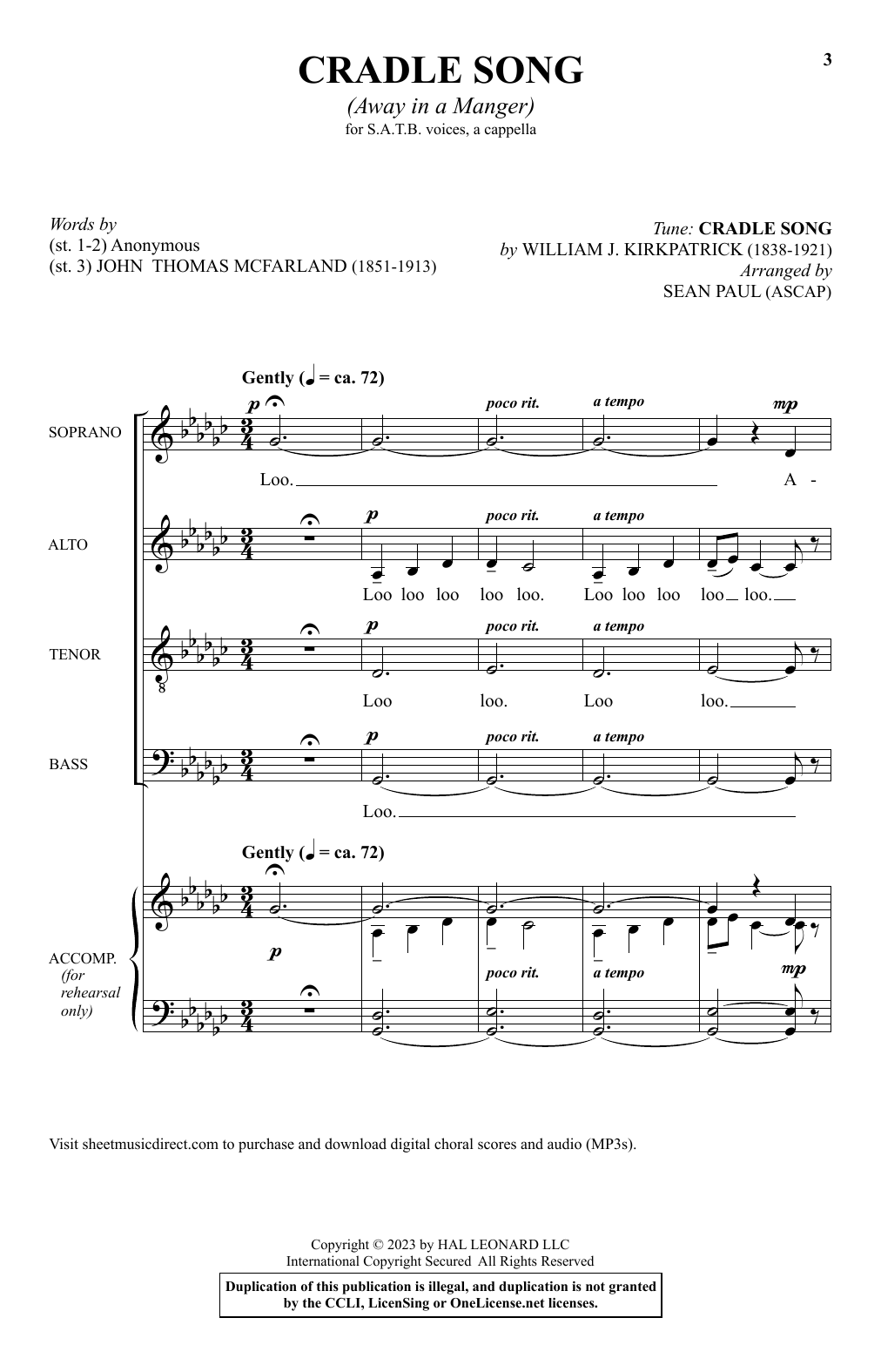 Produktbild zu: Cradle Song (Away In A Manger) (arr. Sean Paul)