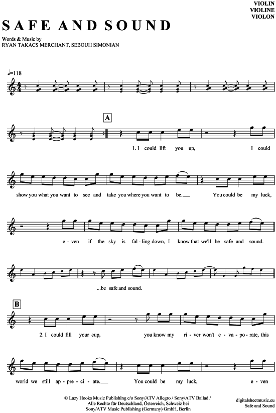 Produktgalerie: Seite 1 von 4 Safe and sound , Capital Cities, (Violine)