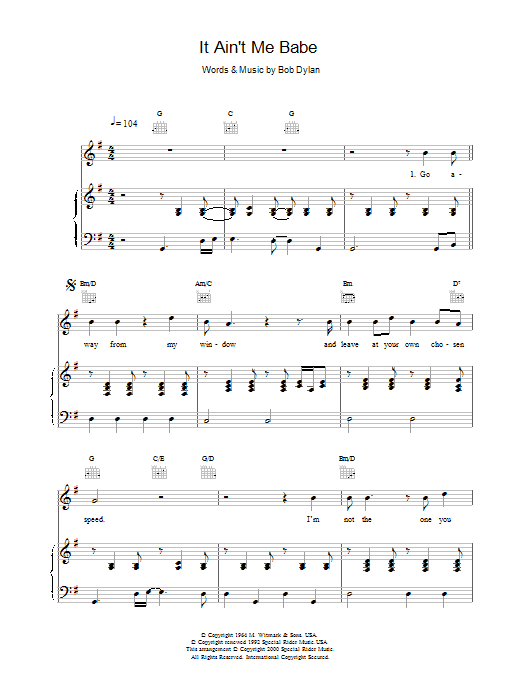 Produktgalerie: Seite 1 von 1 It Ain't Me Babe, Bob Dylan, Gesang, Gitarre, Klavier