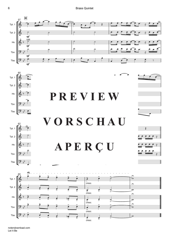 Produktgalerie: Seite 7 von 19 Let It Be , Beatles, The, (Blechbläser Quintett)