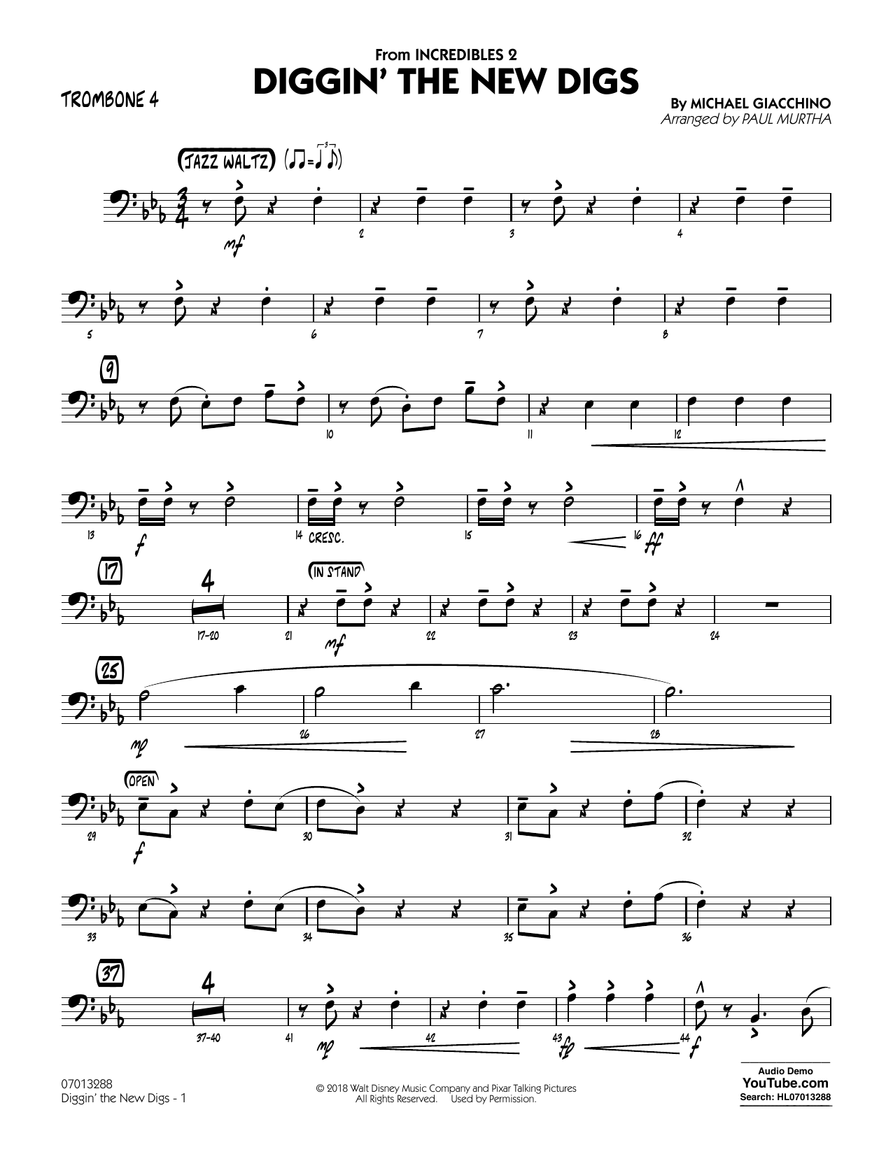 Produktgalerie: Seite 1 von 1 Diggin' the New Digs (from Incredibles 2) (arr. Paul Murtha) - Trombone 4, 