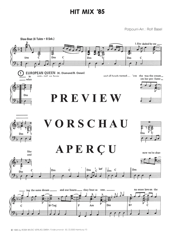 Produktgalerie: Seite 4 von 4 Hit Mix 85 (European Queen, Syncopation, Lucky Man, Lover Boy, Dancefloor, Mystery Lad) , Ocean, Billy, (Klavier und Gesang)