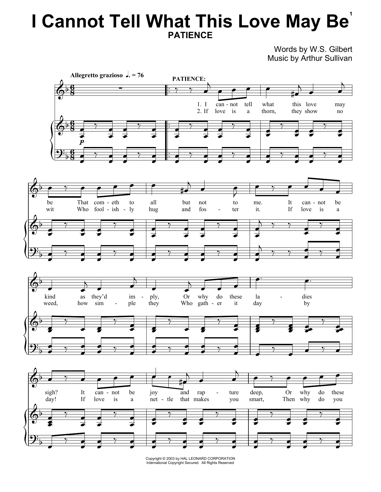 Product gallery: Page 1 of 1 I Can Not Tell What This Love May Be, Gilbert & Sullivan