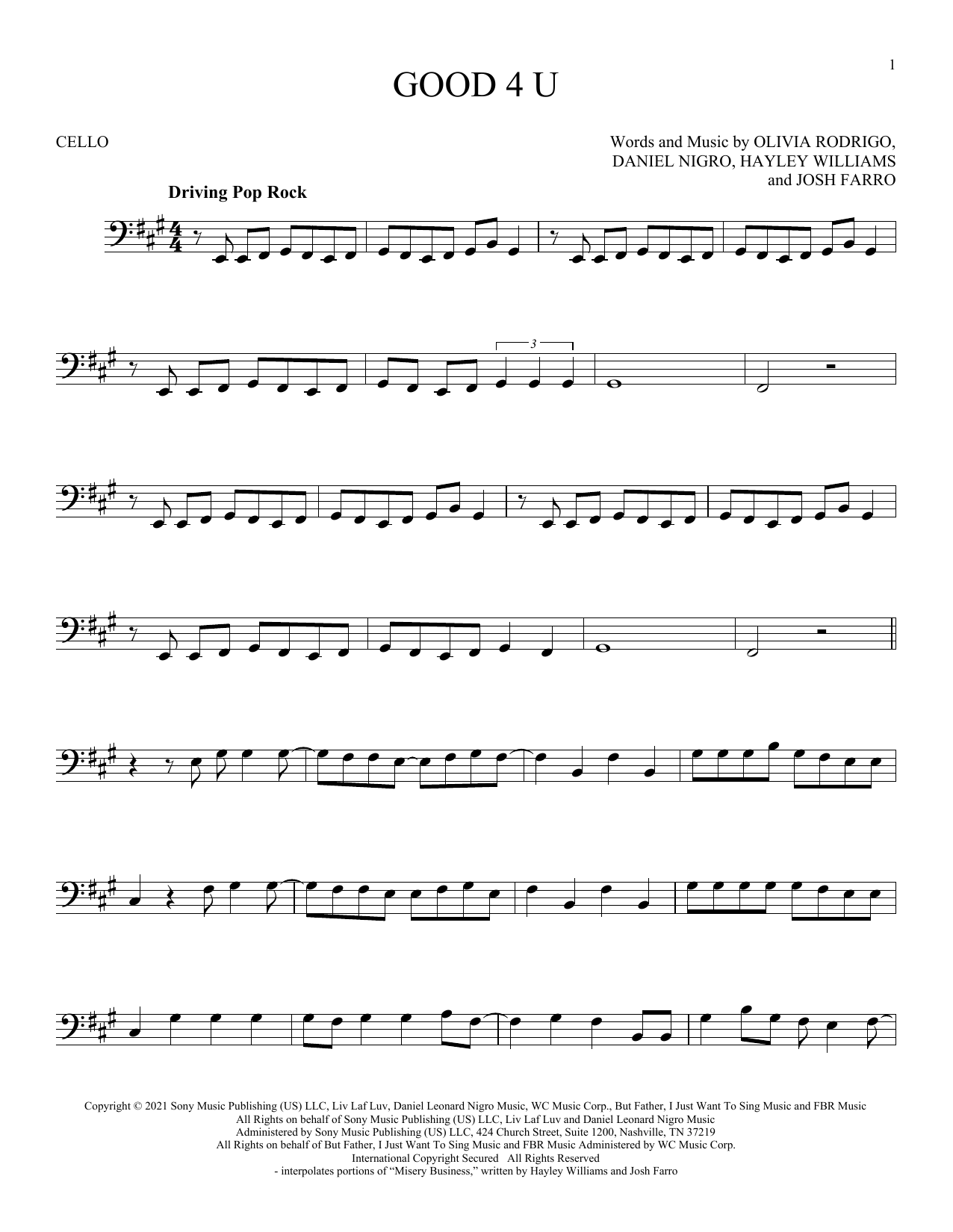 Produktgalerie: Seite 1 von 1 good 4 u, Olivia Rodrigo, Violoncello