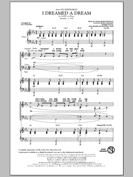 Produktgalerie: Seite 1 von 1 I Dreamed A Dream (from Les Miserables) (arr. Ed Lojeski), Boublil & Schonberg, Chor