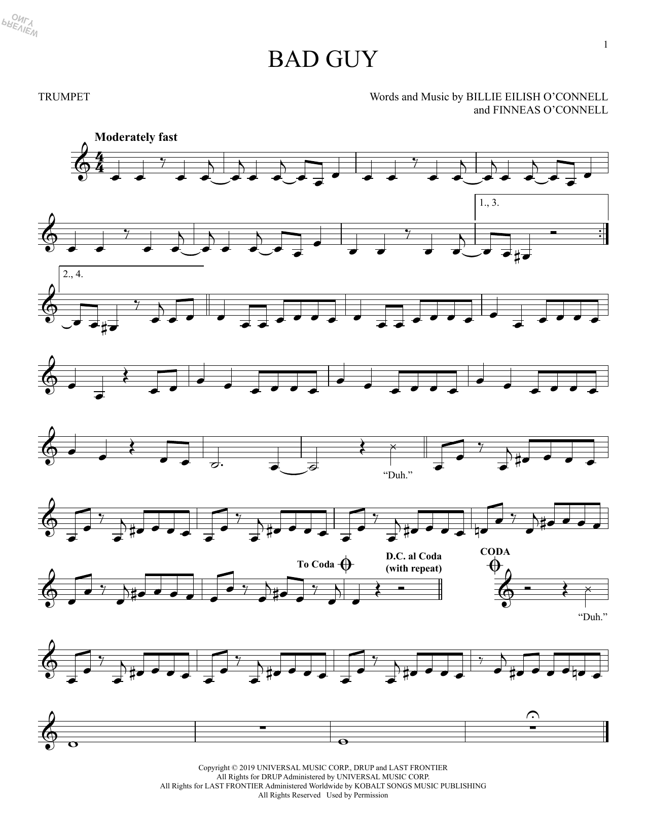 Produktgalerie: Seite 1 von 1 bad guy, Billie Eilish, Trompete
