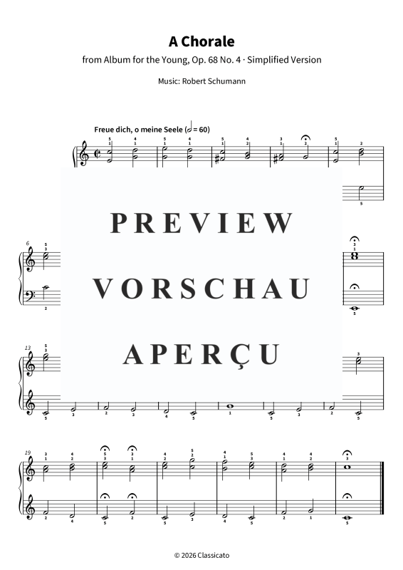 Produktgalerie: Seite 1 von 5 A Chorale - from Album for the Young, Op. 68 No. 4 · Simplified Version, , Klavier Solo