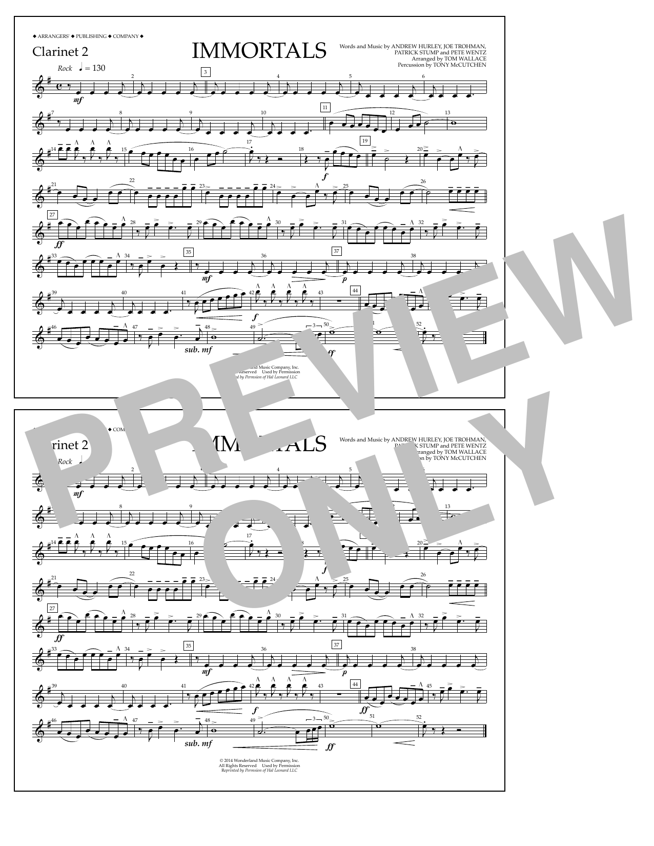 Produktbild zu: Immortals (from Big Hero 6) (arr. Tom Wallace) - Clarinet 2
