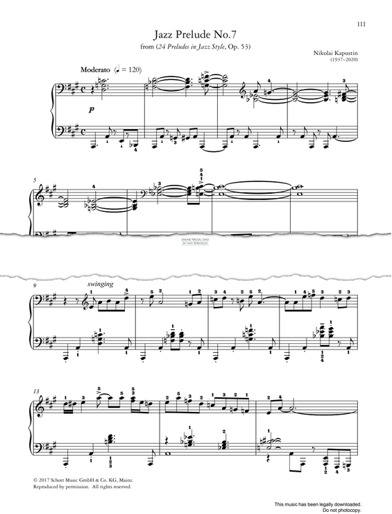 Produktgalerie: Seite 1 von 1 Jazz Prelude No. 7 (from 24 Preludes in Jazz Style, Op. 53), Nikolai Kapustin, Klavier