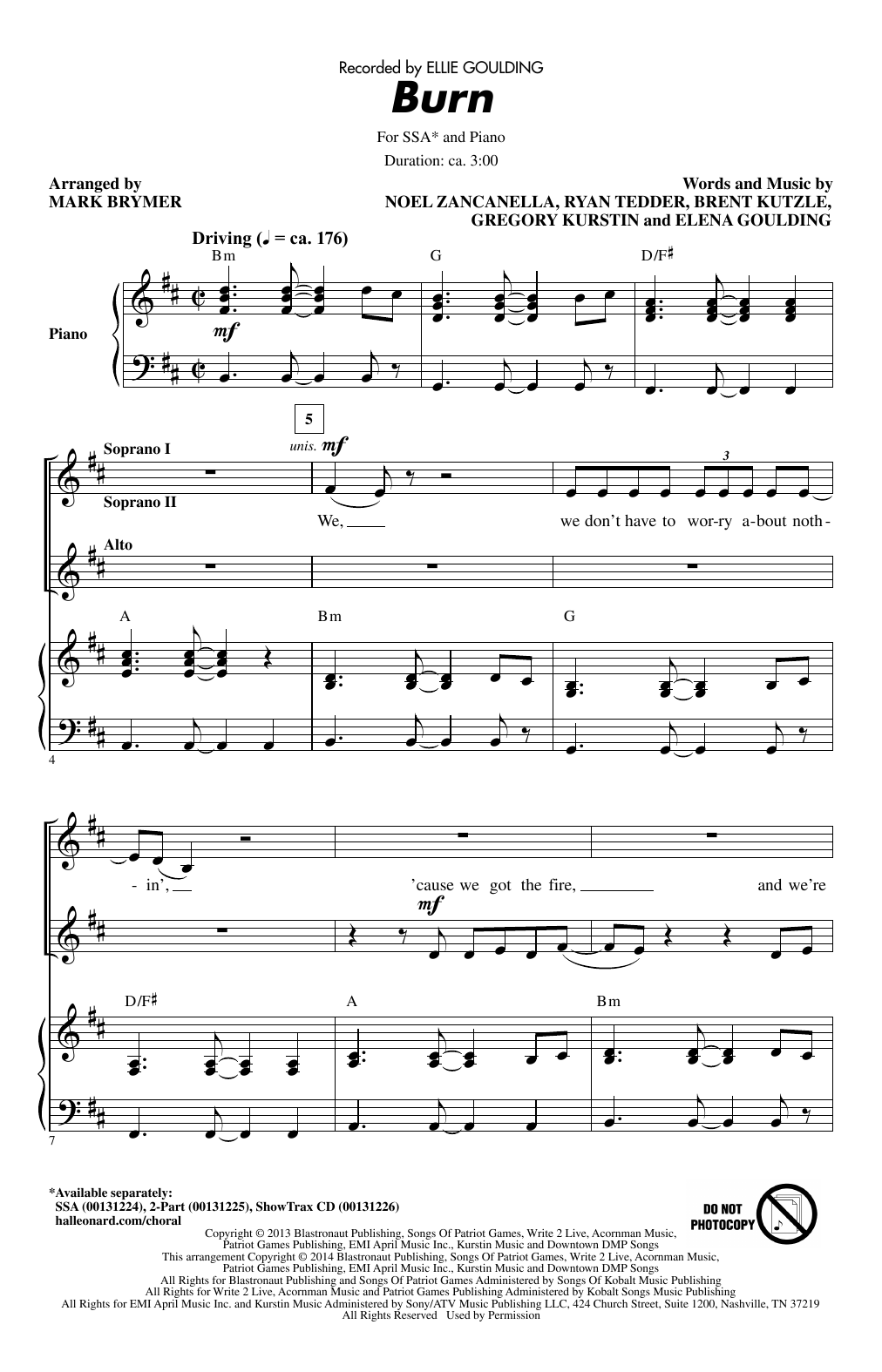 Product gallery: Page 1 of 1 Burn (arr. Mark Brymer), Ellie Goulding