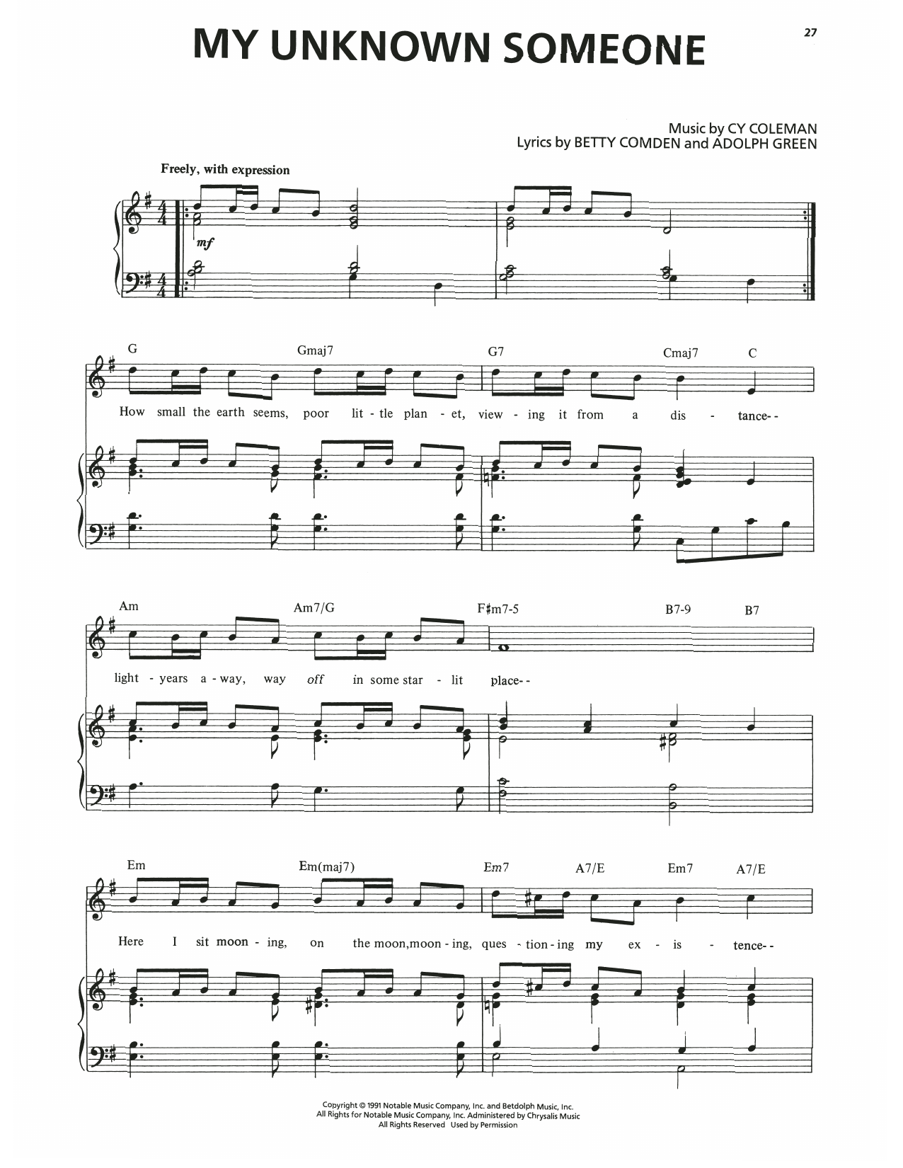 Produktgalerie: Seite 1 von 1 My Unknown Someone (from The Will Rogers Follies), Cy Coleman, Gesang, Klavier