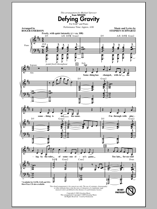 Product picture to: Defying Gravity (from Wicked) (arr. Roger Emerson)