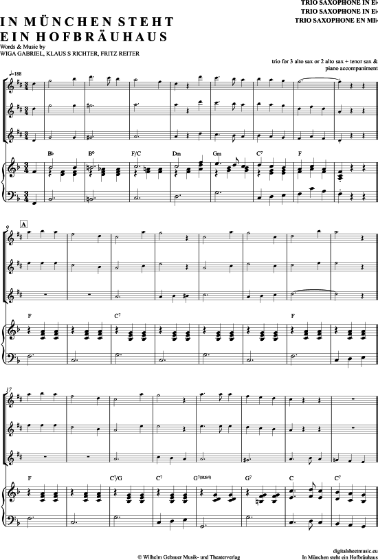 Product picture to: In München steht ein Hofbräuhaus (Saxophon Trio AAA(T) Marianne und Michael