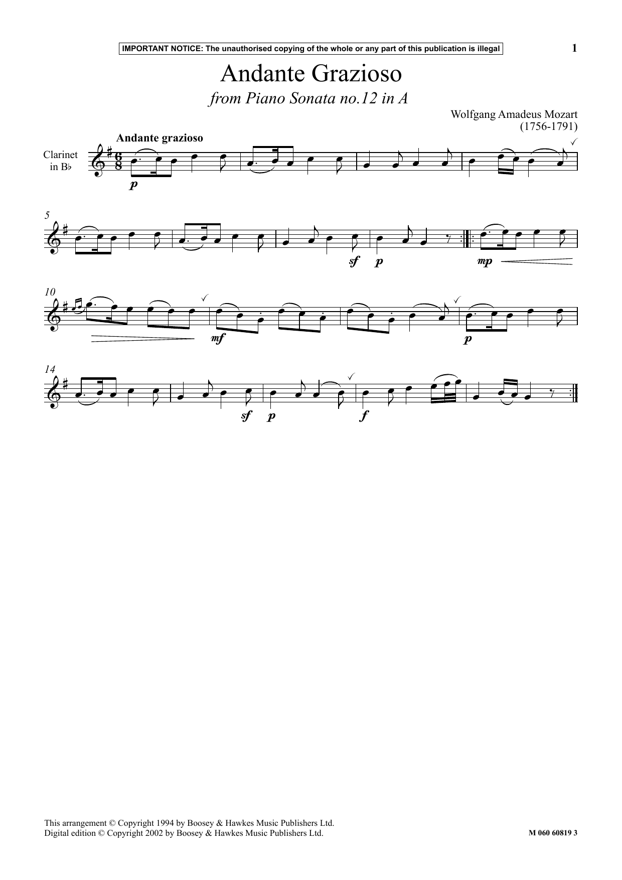 Product picture to: Andante Grazioso (from Piano Sonata No.12 In A)