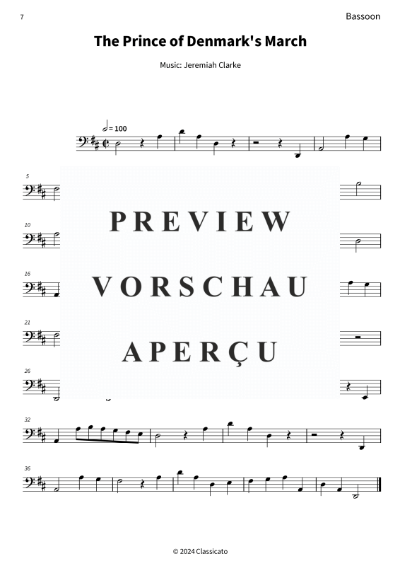 gallery: The Prince of Denmark´s March - from A Collection of Ayres for the Harpsichord or Spinett with very Plain & Easey Directions for Young Beginners, , (Holzbläser Trio Oboe, Klarinette in A + Fagott)