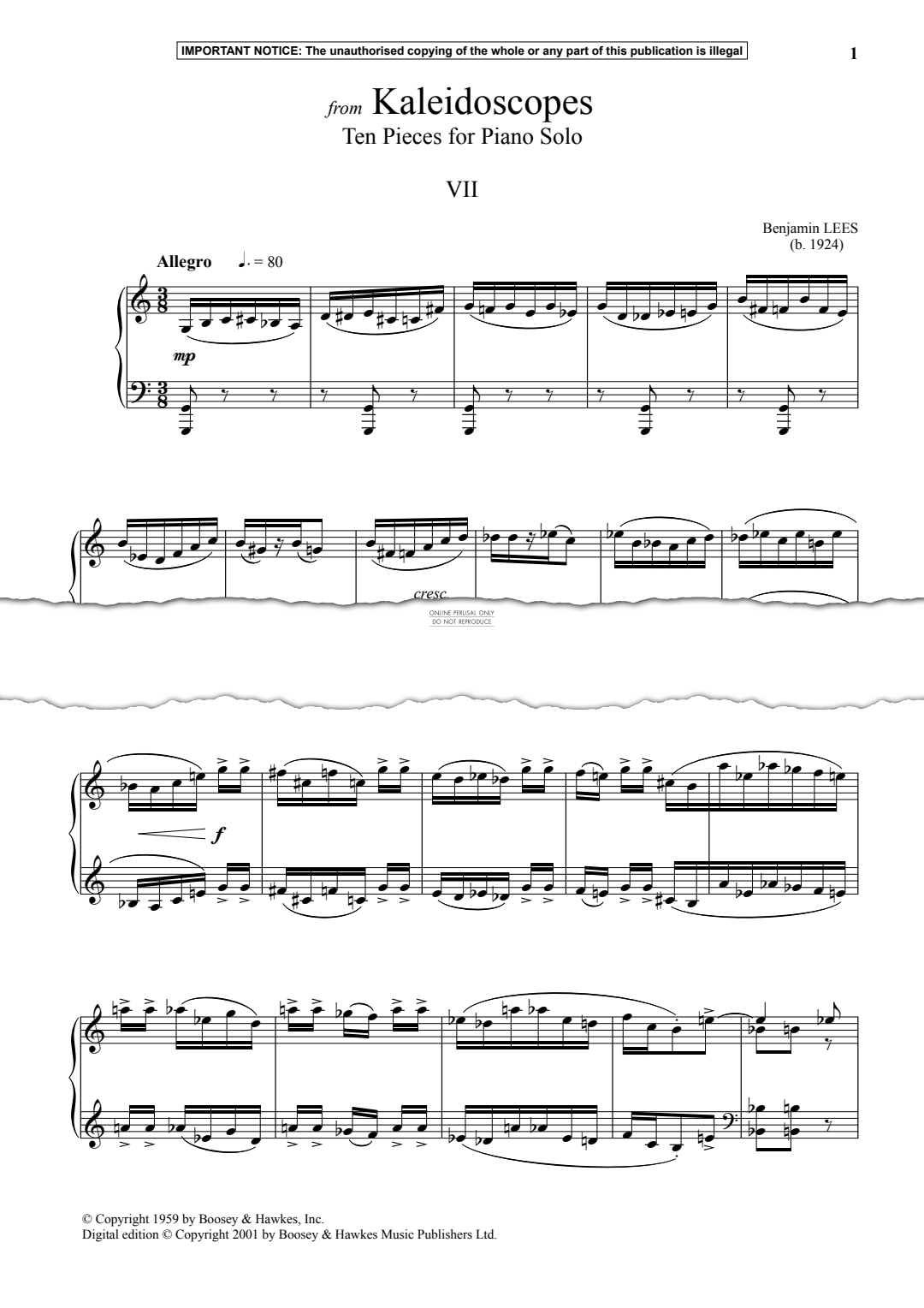 Produktgalerie: Seite 1 von 1 VII from Kaleidoscopes, Ten Pieces for Piano Solo, Benjamin Lees, Klavier