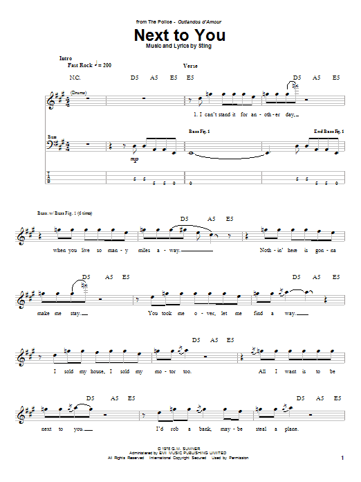 Produktgalerie: Seite 1 von 1 Next To You, The Police, E-Bass