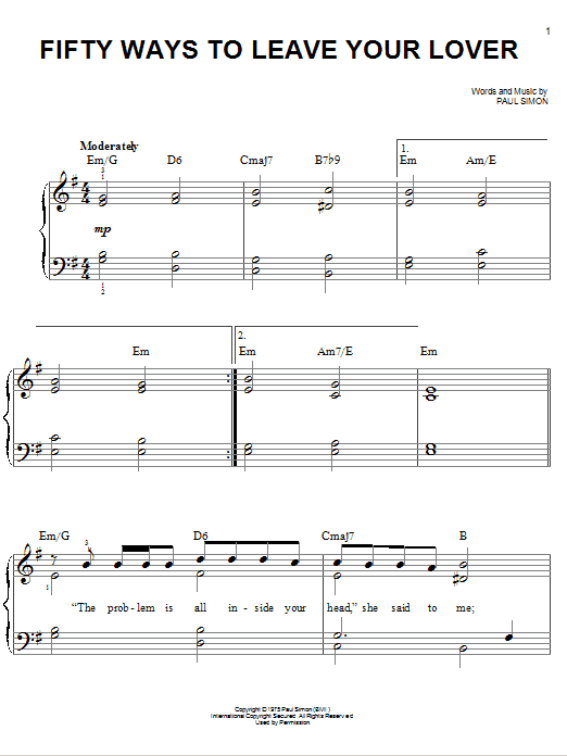 Produktgalerie: Seite 1 von 1 Fifty Ways To Leave Your Lover, Paul Simon, Klavier