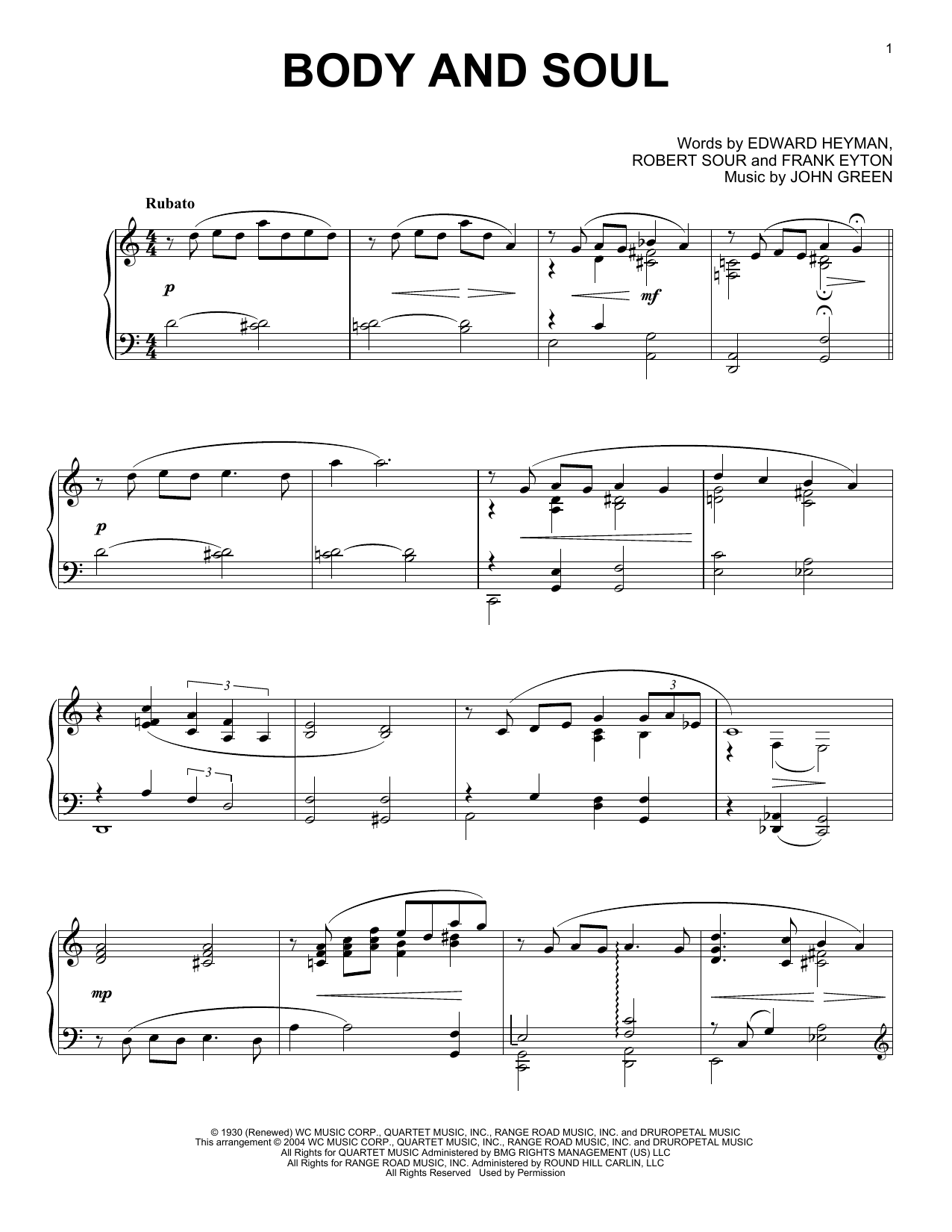 Product picture to: Body And Soul (arr. Phillip Keveren)