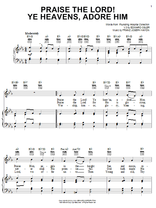 Produktgalerie: Seite 1 von 1 Praise The Lord! Ye Heavens, Adore Him, Edward Osler, Gesang, Gitarre, Klavier