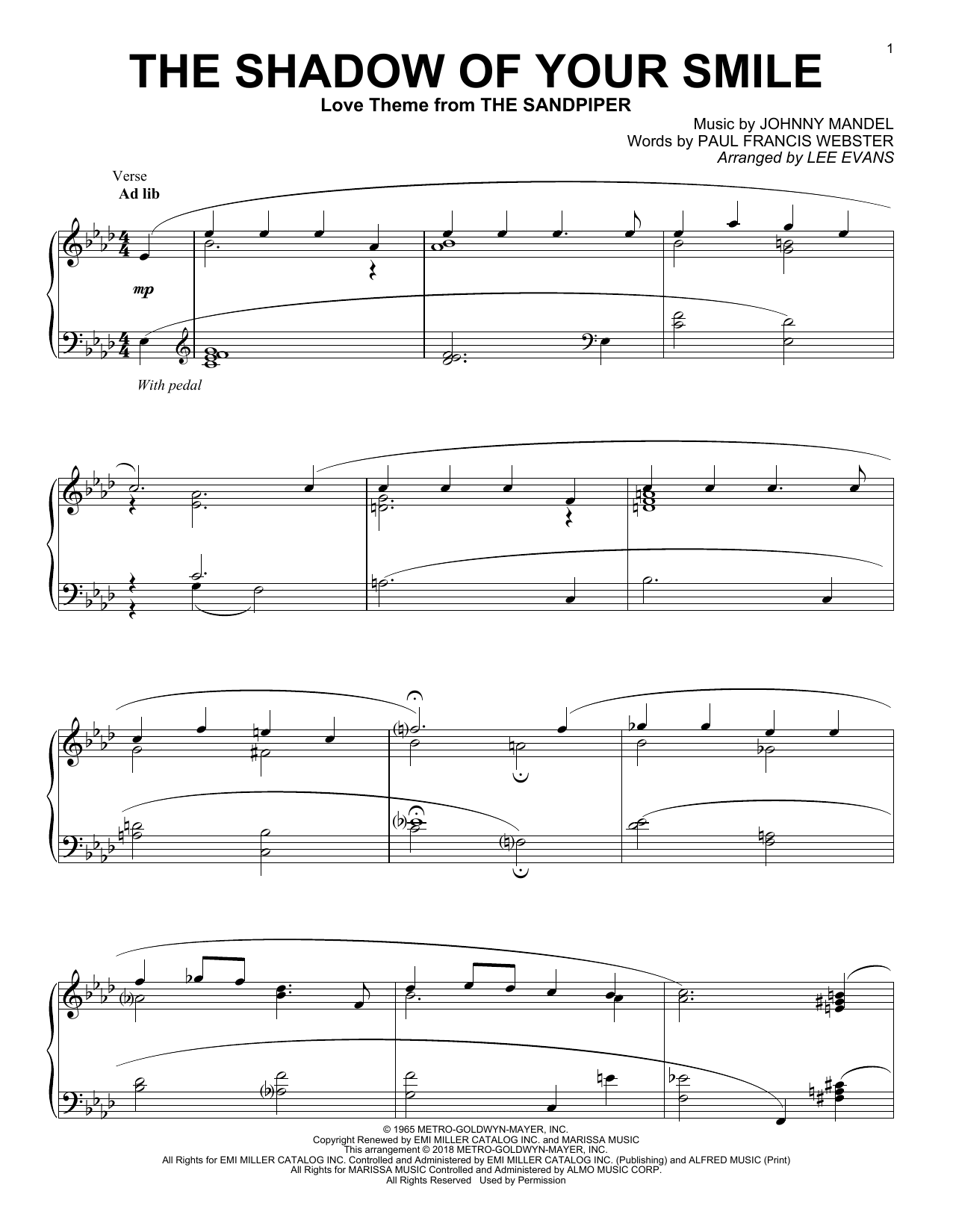 Produktbild zu: The Shadow Of Your Smile (arr. Lee Evans)
