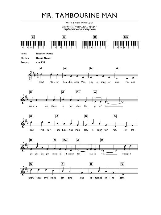 Produktgalerie: Seite 1 von 1 Mr. Tambourine Man, Bob Dylan, Klavier