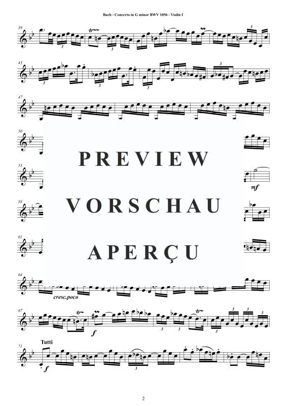 Product gallery: Page 3 of 11 Concerto in G-Moll BWV 1056, , String Quartet - Individual Parts