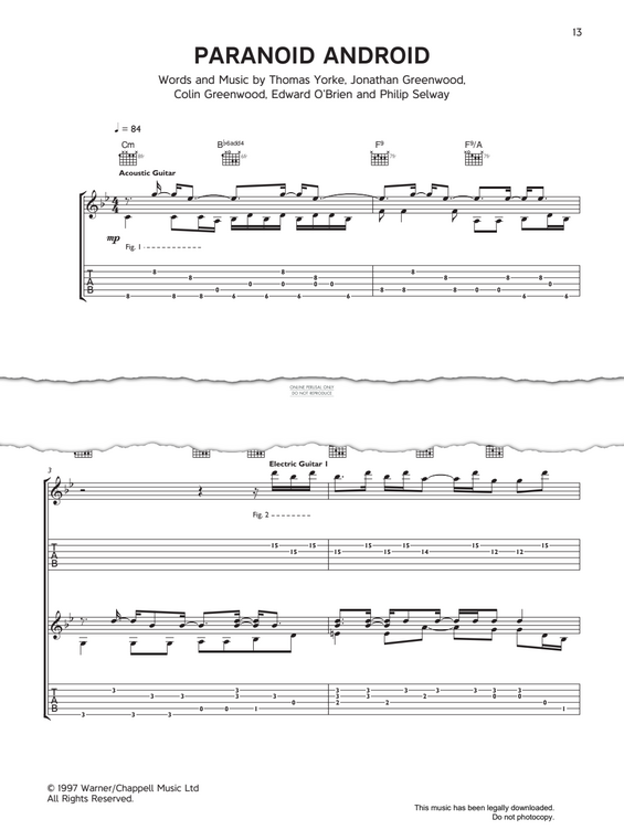 Produktgalerie: Seite 1 von 1 Paranoid Android, Radiohead, Gesang, Gitarre