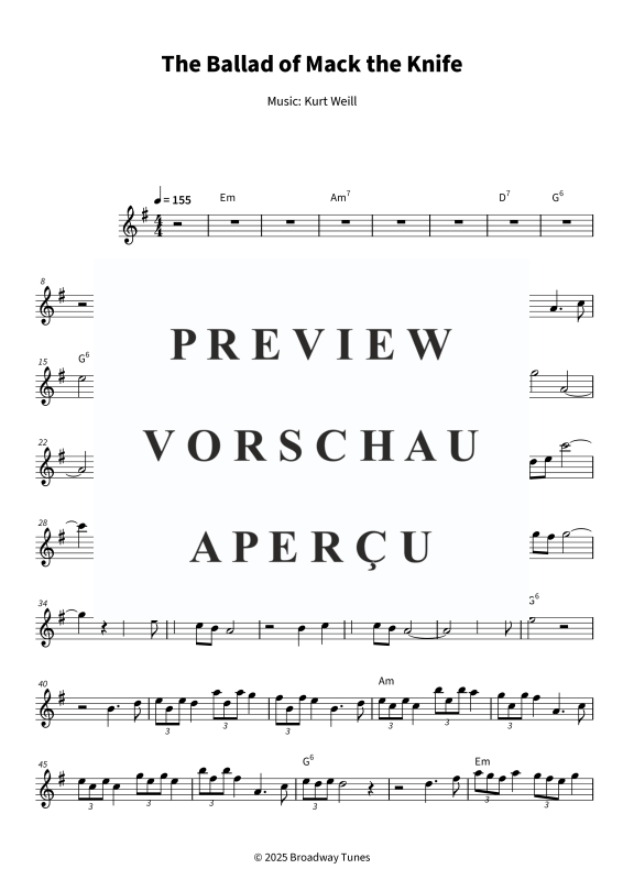 Product gallery: Page 5 of 6 The Ballad of Mack the Knife, , (Alto saxophone in E flat solo and chords - Leadsheet)