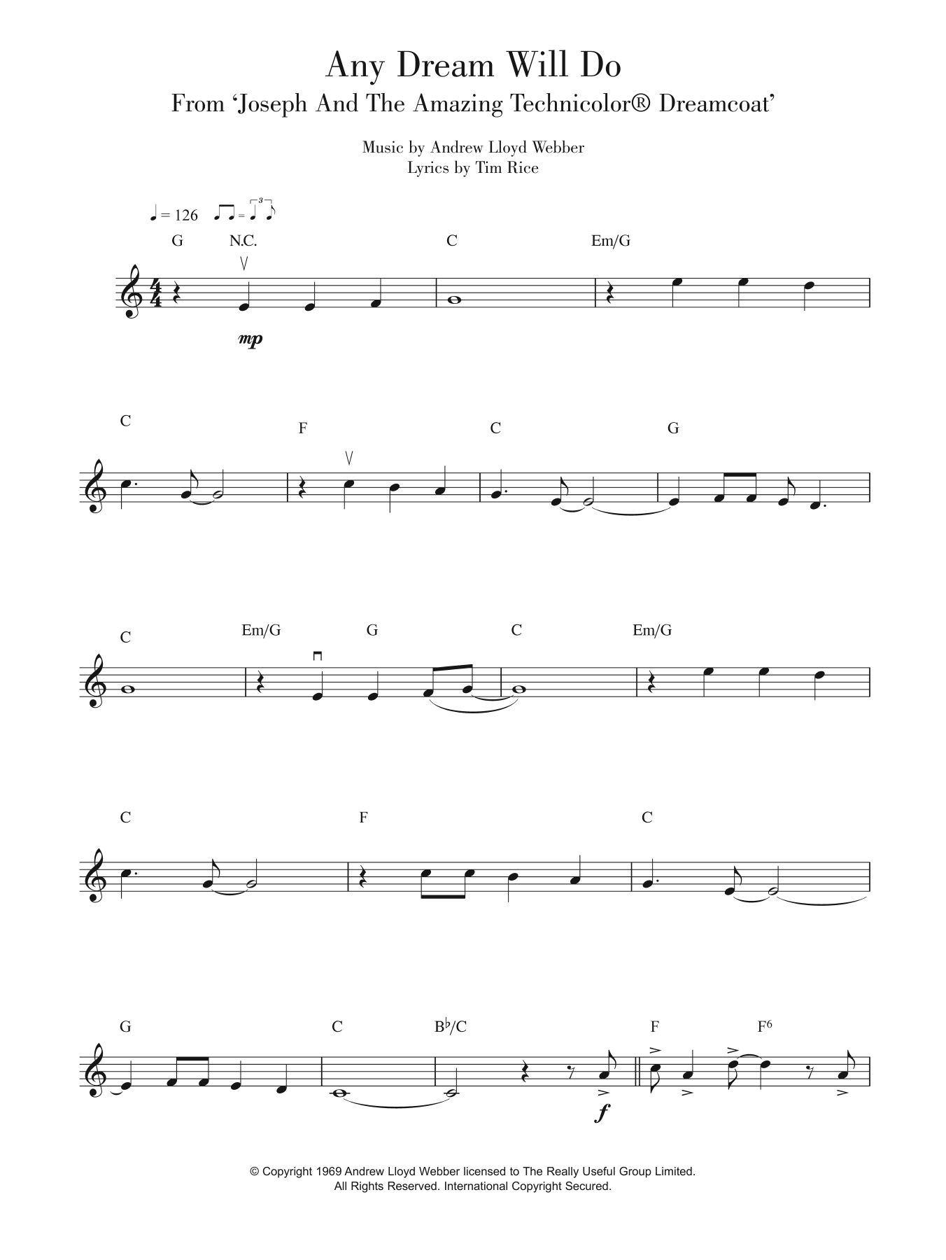Product gallery: Page 1 of 1 Any Dream Will Do (from Joseph And The Amazing Technicolor Dreamcoat), Andrew Lloyd Webber