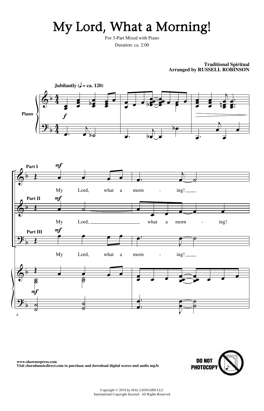 Product picture to: My Lord, What A Morning (arr. Russell Robinson)