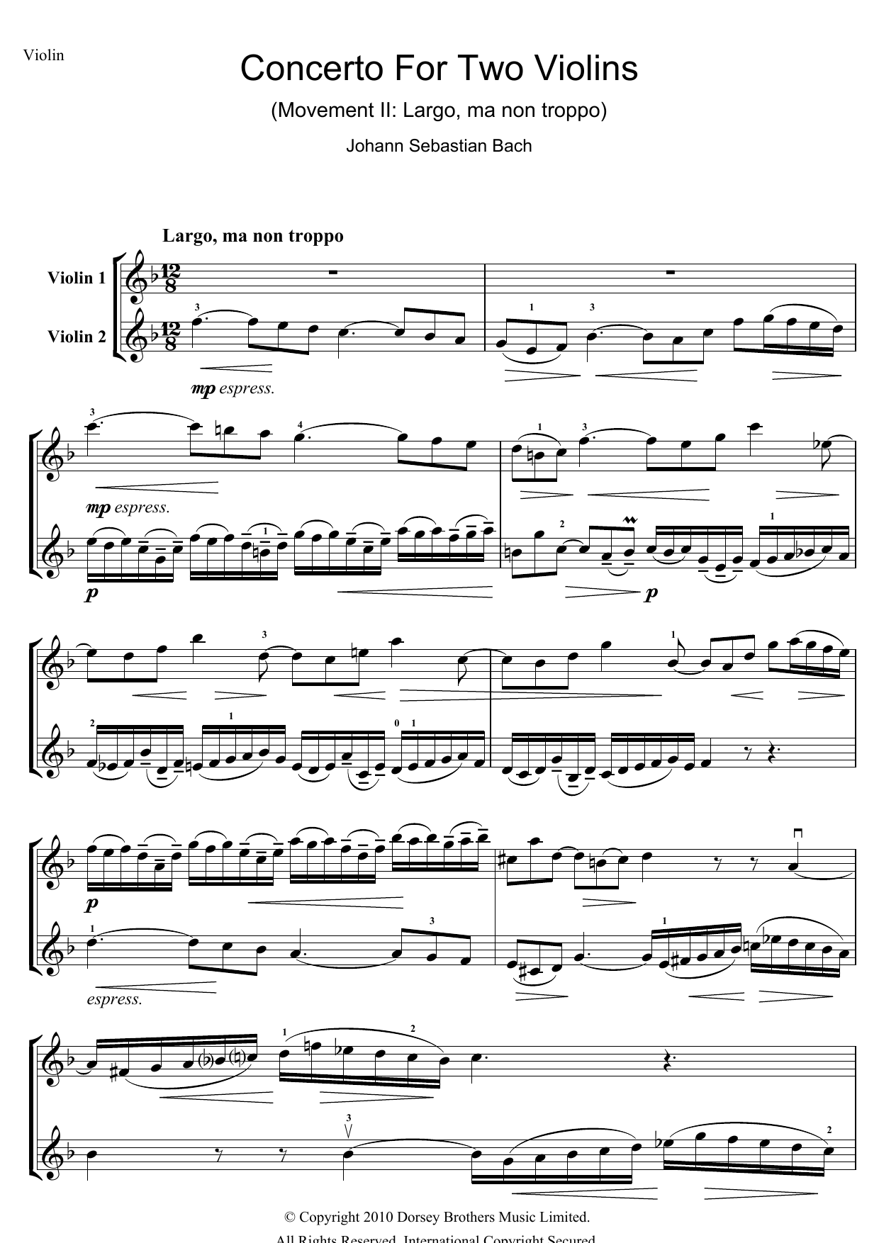 Produktgalerie: Seite 1 von 1 Concerto for Two Violins (2nd Movement: Largo ma non Troppo), Johann Sebastian Bach, Violine