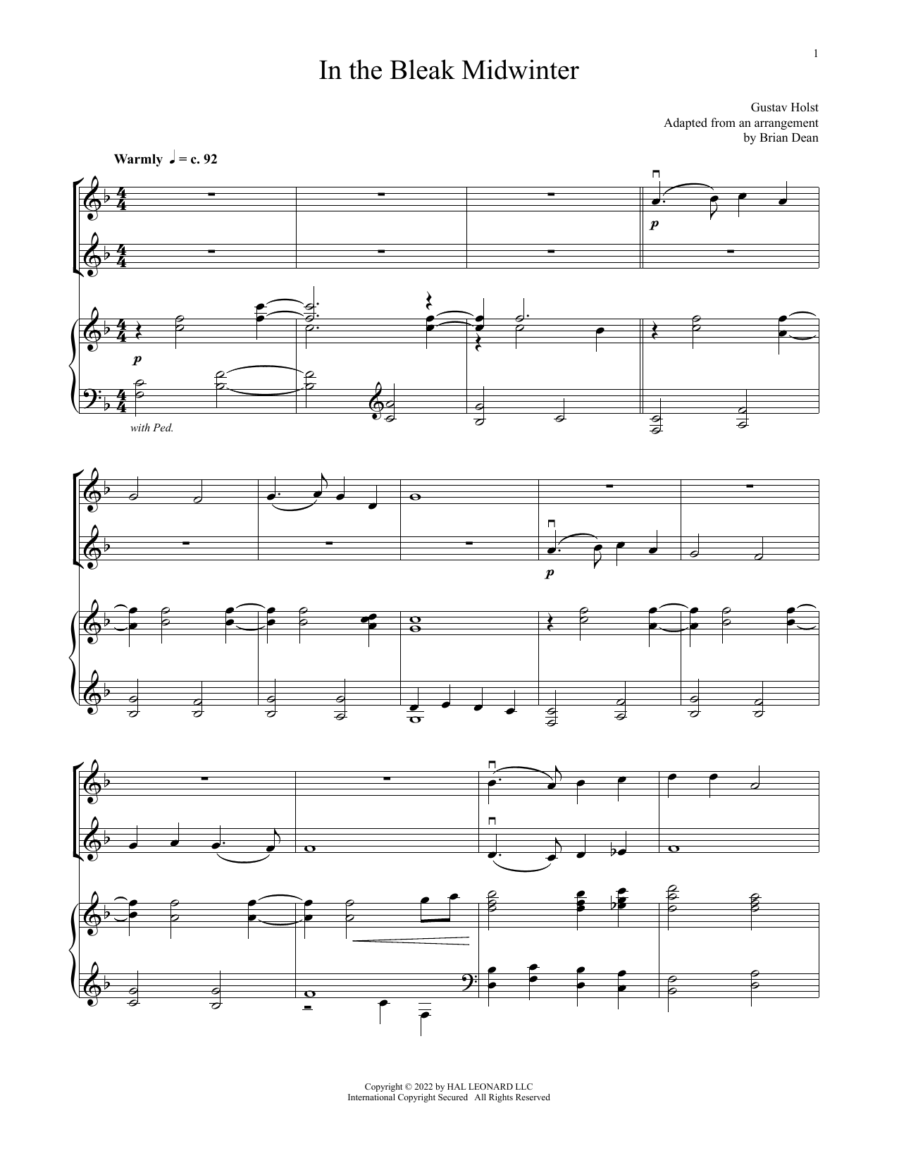 Product gallery: Page 1 of 1 In The Bleak Midwinter (for Violin Duet and Piano), Gustav Holst
