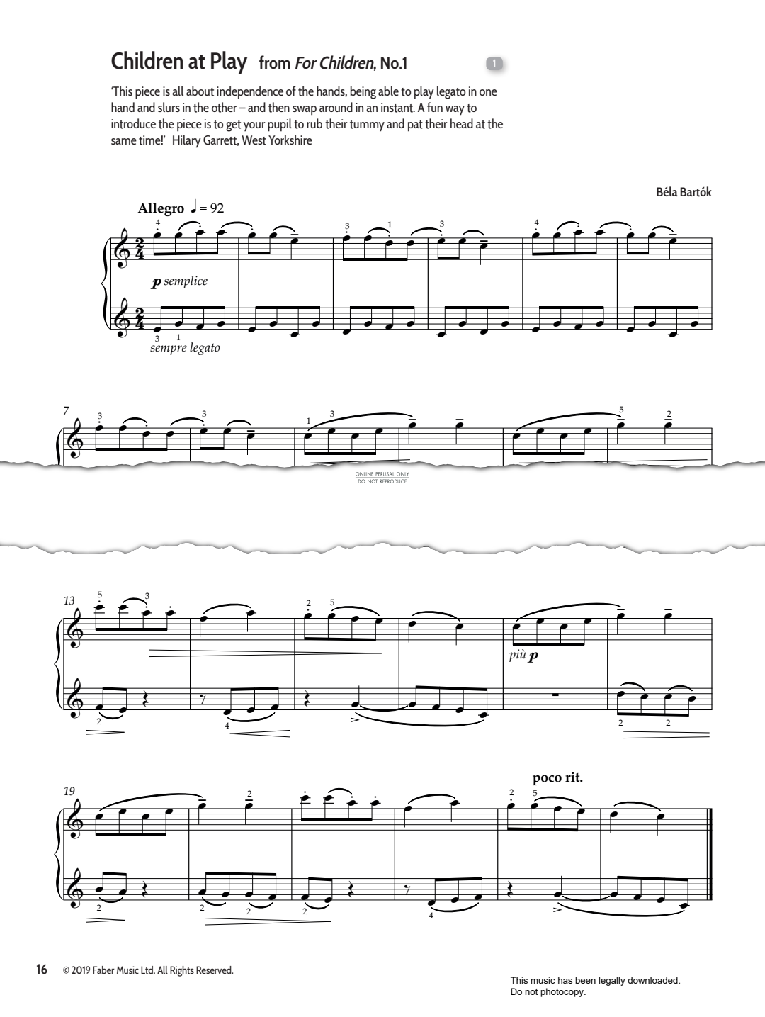 Produktgalerie: Seite 1 von 1 Children At Play (from 'For Children No.1'), Bela Bartok, Klavier