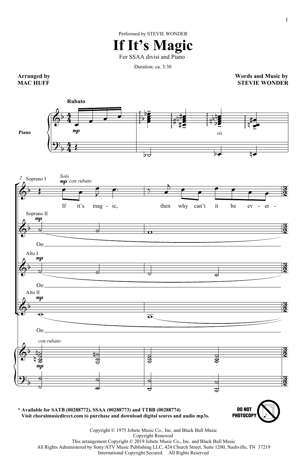 Product gallery: Page 1 of 1 If It's Magic (arr. Mac Huff), Stevie Wonder