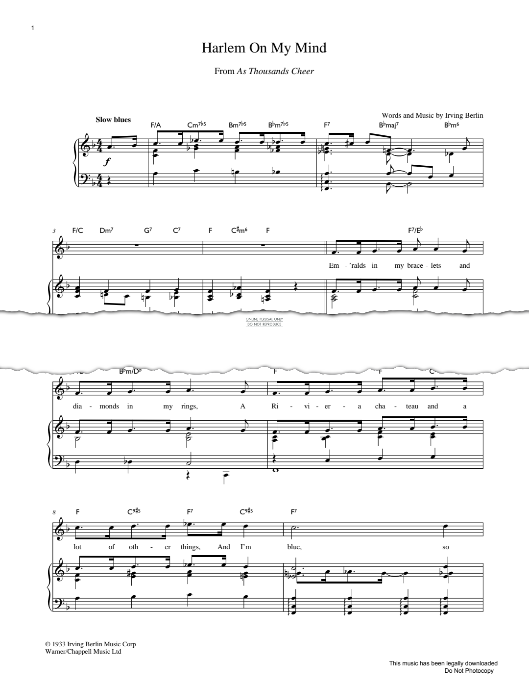 Product gallery: Page 1 of 1 Harlem On My Mind, Irving Berlin