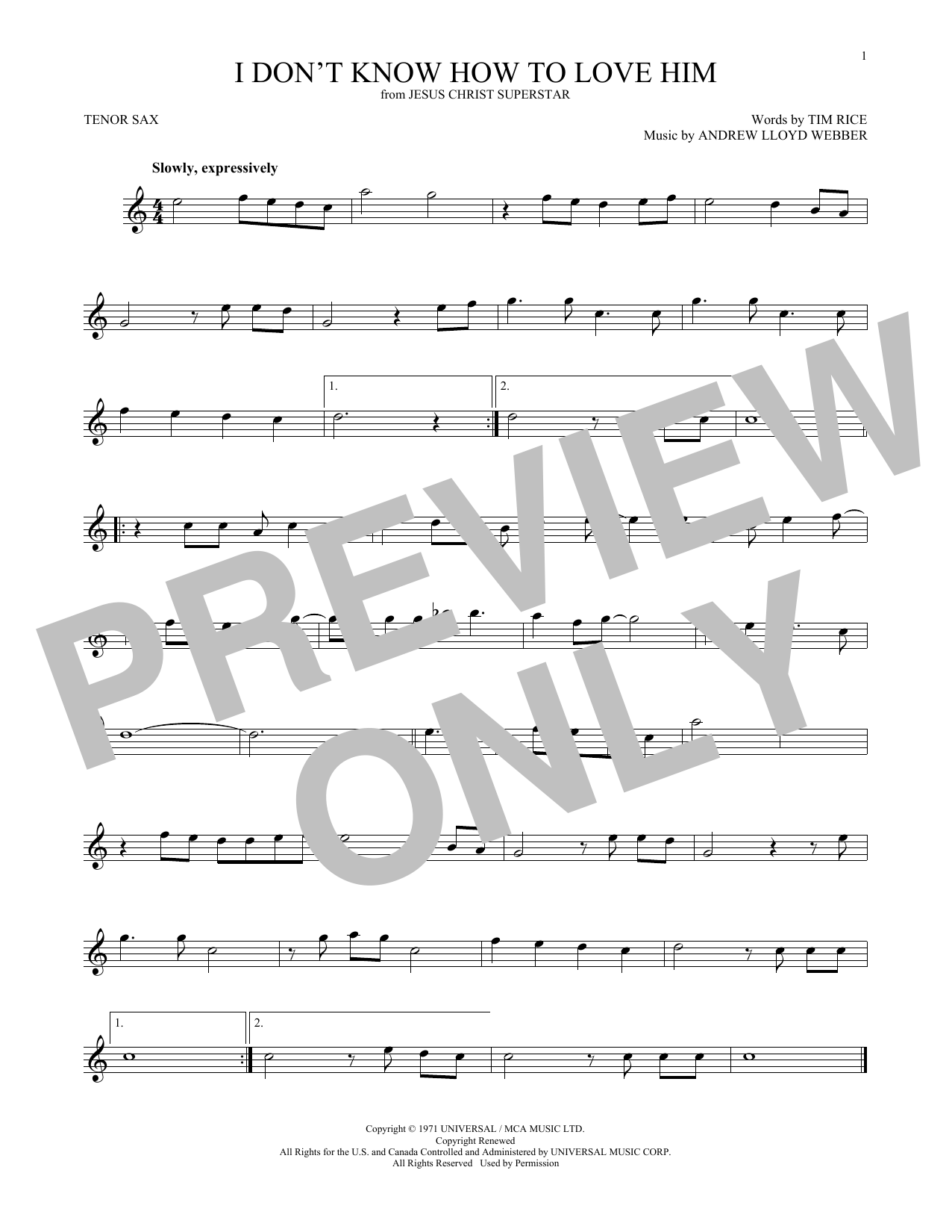 Product gallery: Page 1 of 1 I Don't Know How To Love Him (from Jesus Christ Superstar), Andrew Lloyd Webber