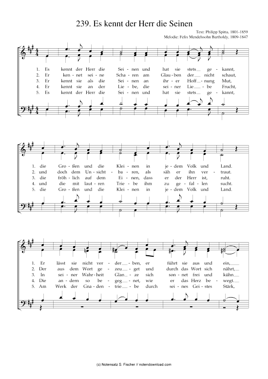 Product picture to: Es kennt der Herr die Seinen Text: Philipp Spitta, 1801-1859 Felix Mendelssohn Bartholdy, 1809-1847