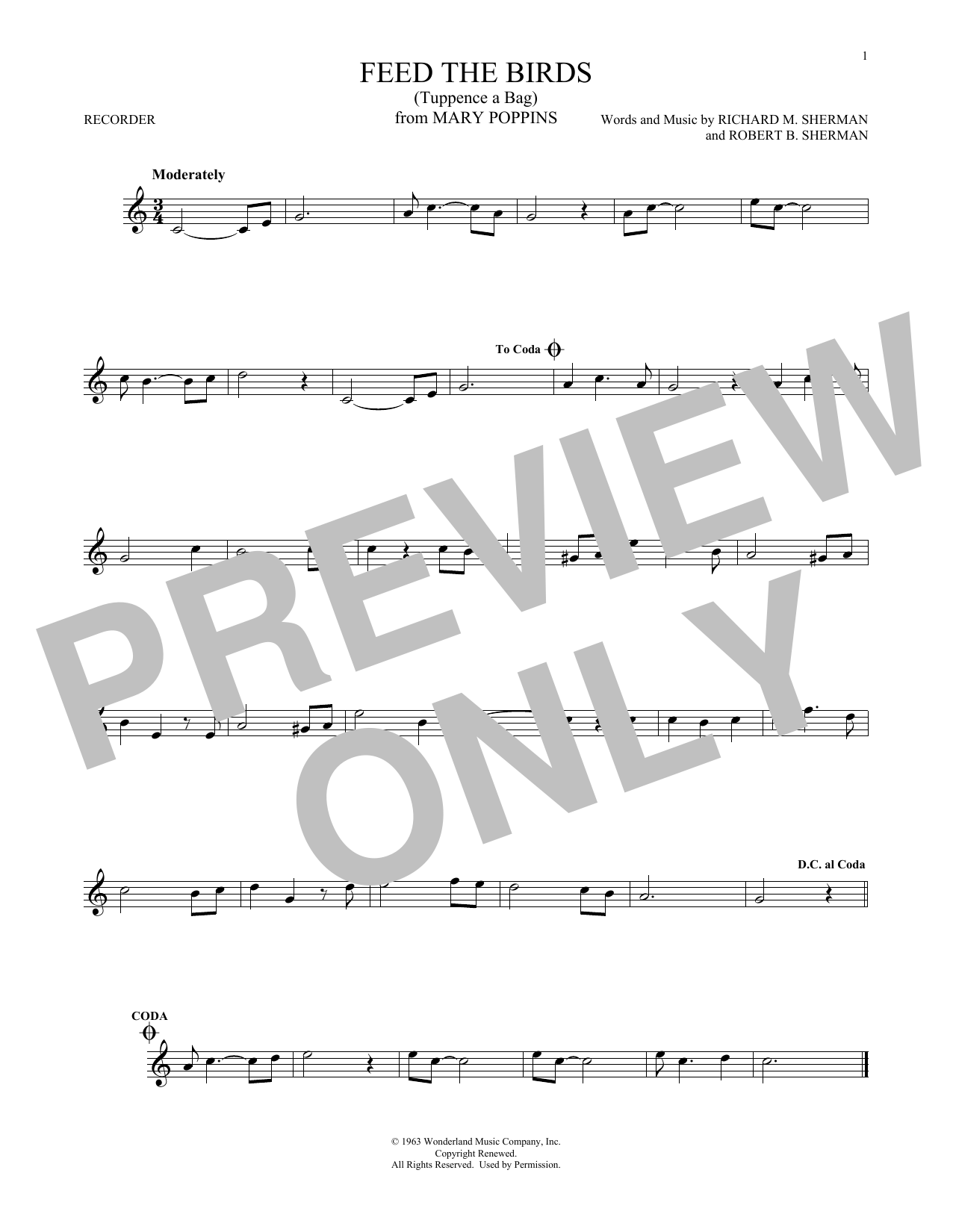 Product gallery: Page 1 of 1 Feed The Birds (Tuppence A Bag) (from Mary Poppins), Sherman Brothers
