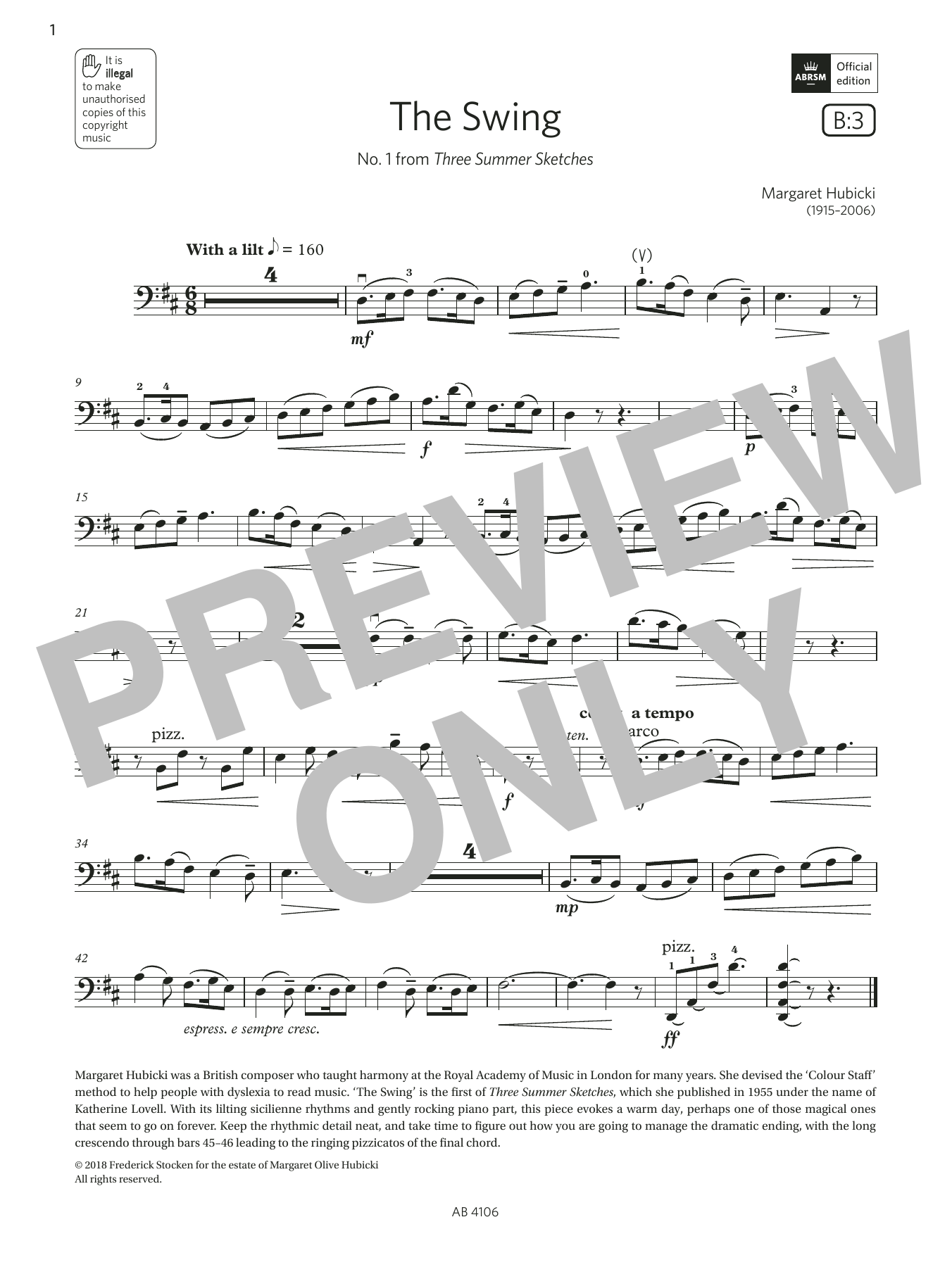 Produktbild zu:  The Swing (Grade 3, B3, from the ABRSM Cello Syllabus from 2024) - Margaret Hubicki