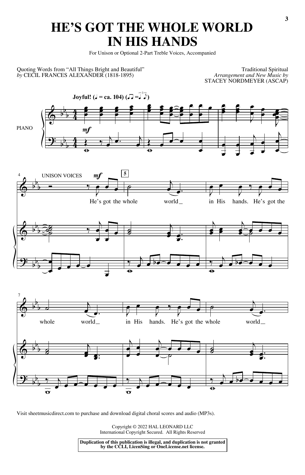 Produktbild zu: He's Got The Whole World In His Hands (arr. Stacey Nordmeyer)