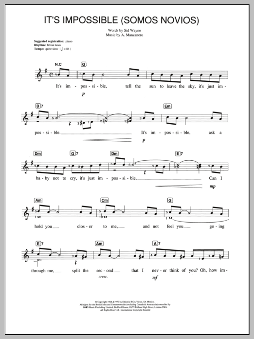 Produktbild zu:  It's Impossible (Somos Novios) - Perry Como