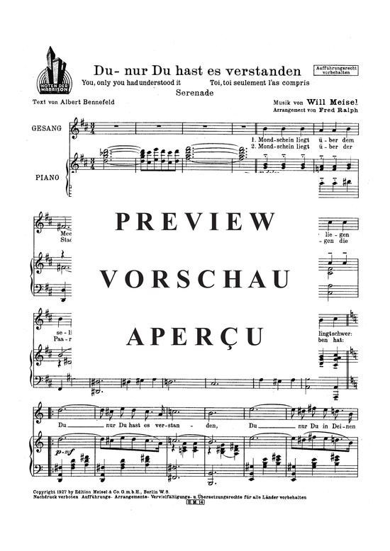 Produktgalerie: Seite 3 von 3 Du, nur Du hast es verstanden, , Klavier und Gesang