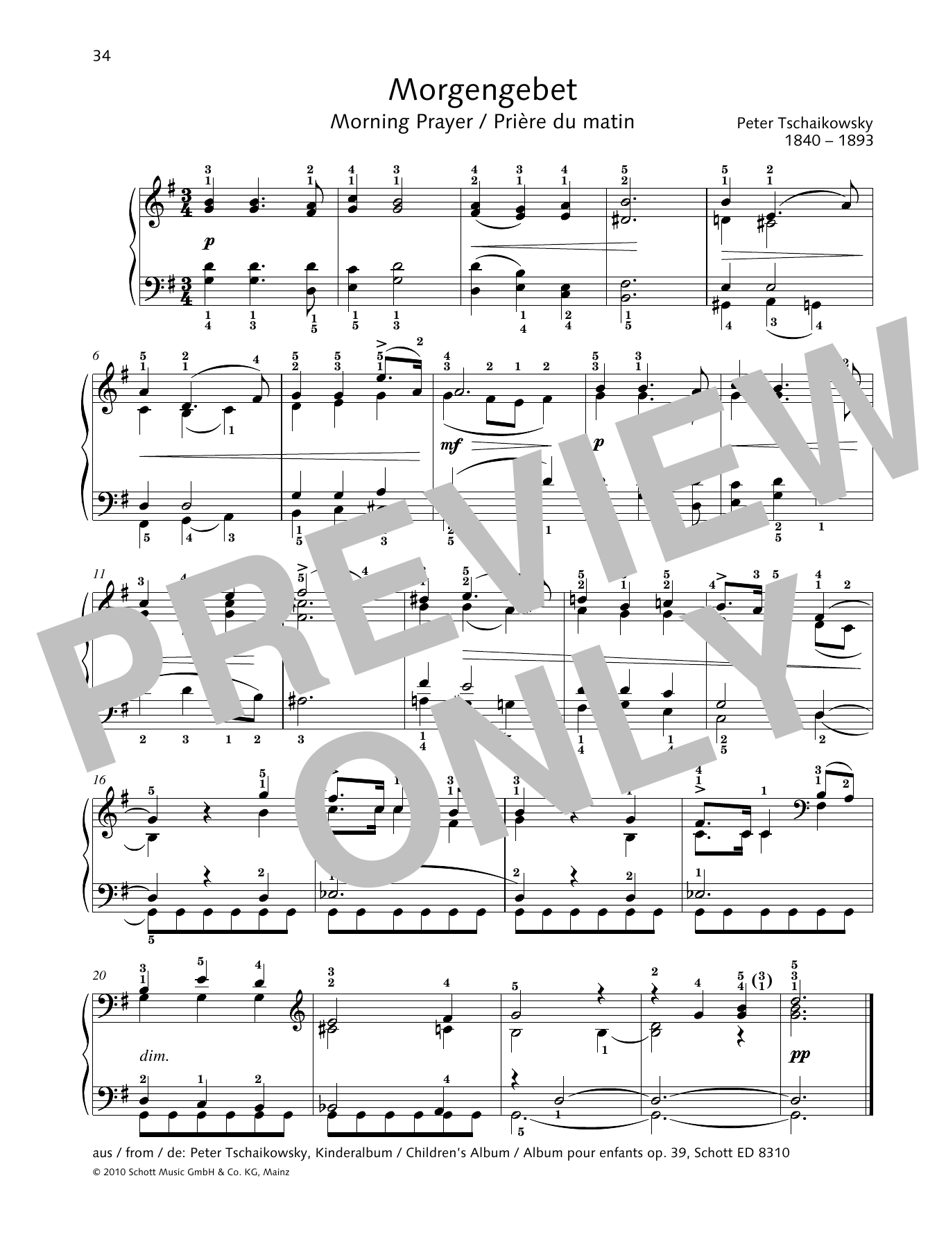 Product gallery: Page 1 of 1 Morning Prayer, Pyotr Il'yich Tchaikovsky