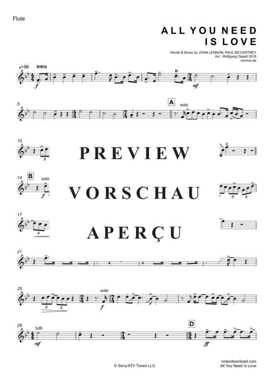 Product gallery: Page 8 of 15 All You Need Is Love , Beatles, The, (Woodwind Quartet)