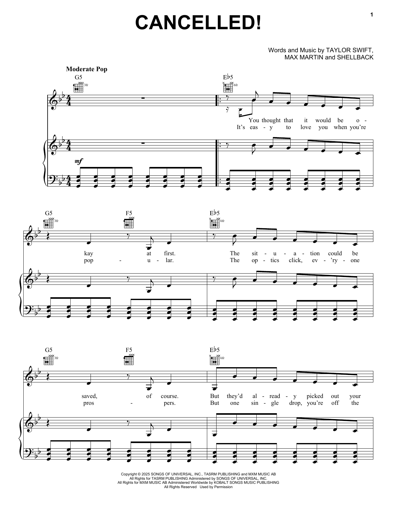 Produktgalerie: Seite 1 von 1 CANCELLED!, Taylor Swift, Gesang, Gitarre, Klavier
