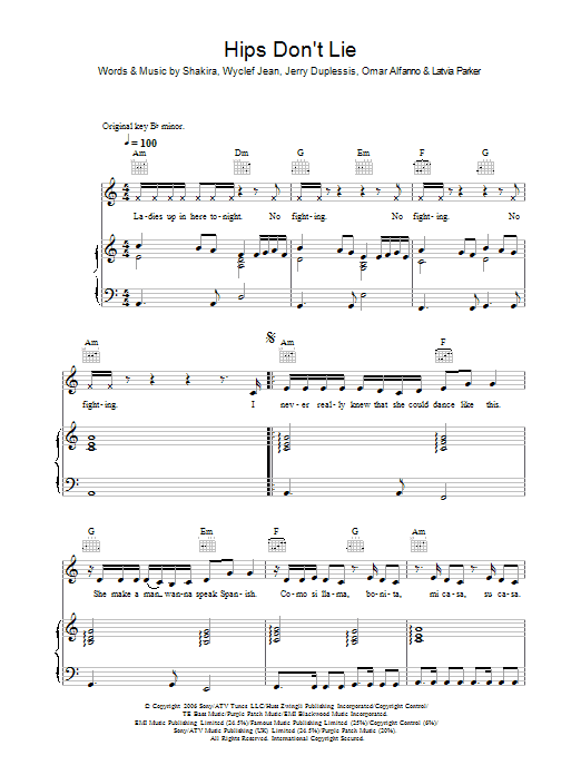 Produktgalerie: Seite 1 von 1 Hips Don't Lie, Shakira, Gesang, Gitarre, Klavier